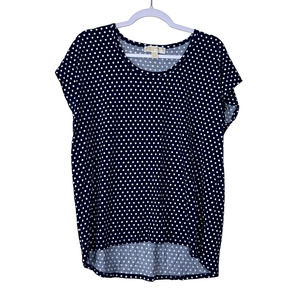 Michael Kors MK Navy White Polka Dot Short Sleeve Top Size XL